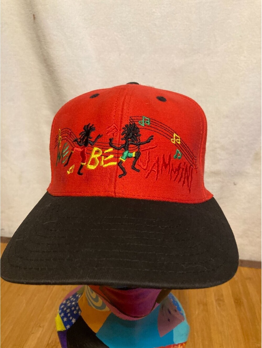 Sun Island We Be Jammin Snapback Hat Mens Red Black Reggae Cap OS Embroidered